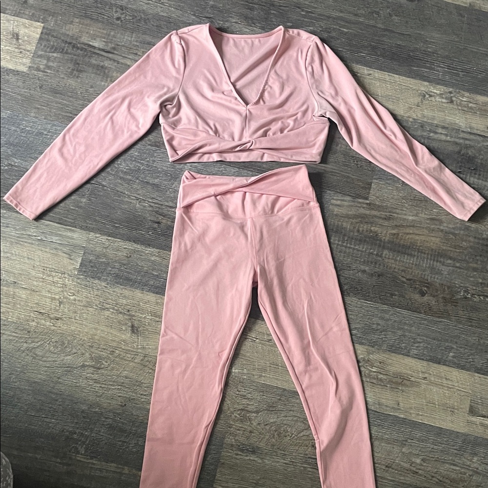 Avon Pink Long Sleeve Crop Top and Leggings Set
